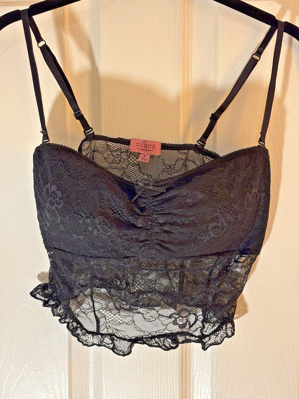 Miami for Francesca's Black Floral Lace Longline Wireless Bra S Sheer